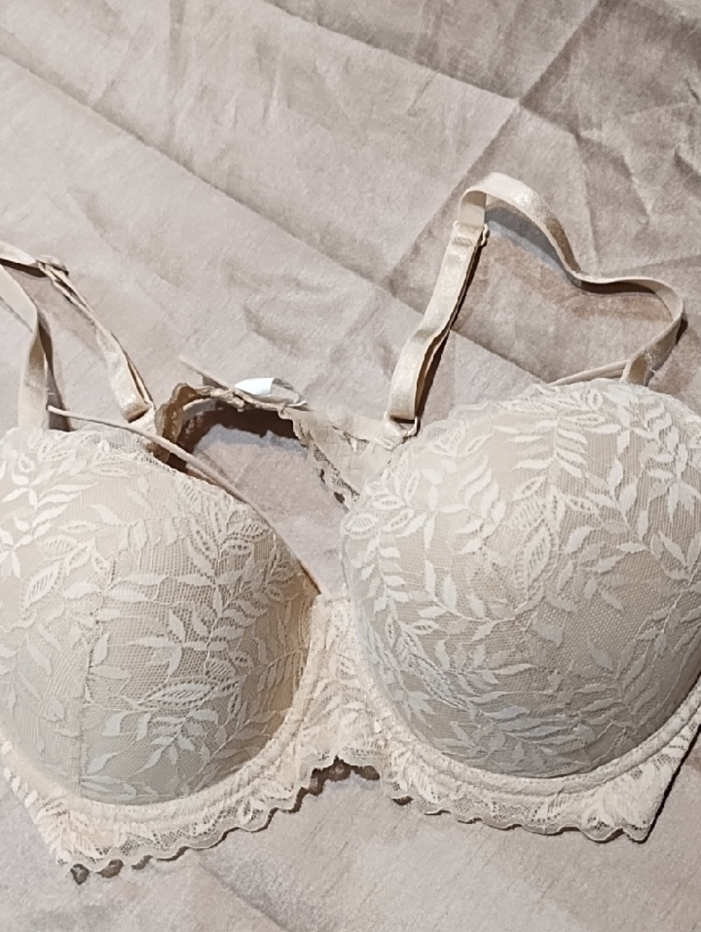 Lace Underwire Bra with Full Coverage Cups — Cream 34 C.